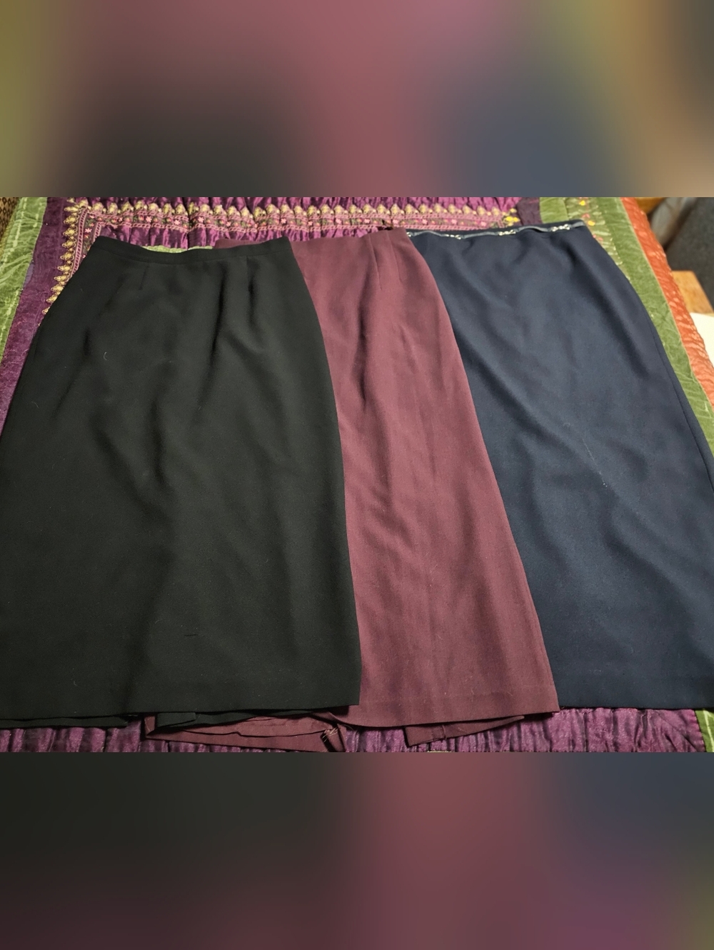 Sophisticated Pencil Skirts in Black, Burgundy and Navy (Lot Of 3)